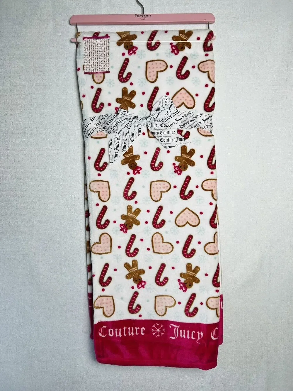 Juicy Couture Plush Throw Blanket Gingerbread Man, Heart Cookie, Candy Cane NWT